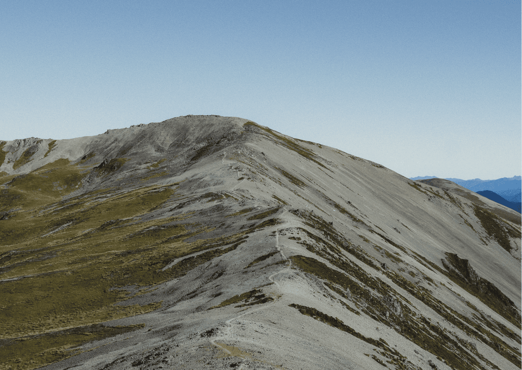 Steep ridgeline climb on the Angelus Hut track
