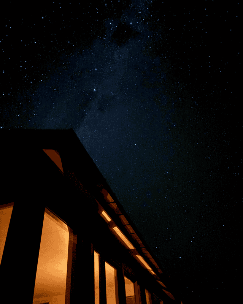 Stars above the Angelus Hut alpine basin
