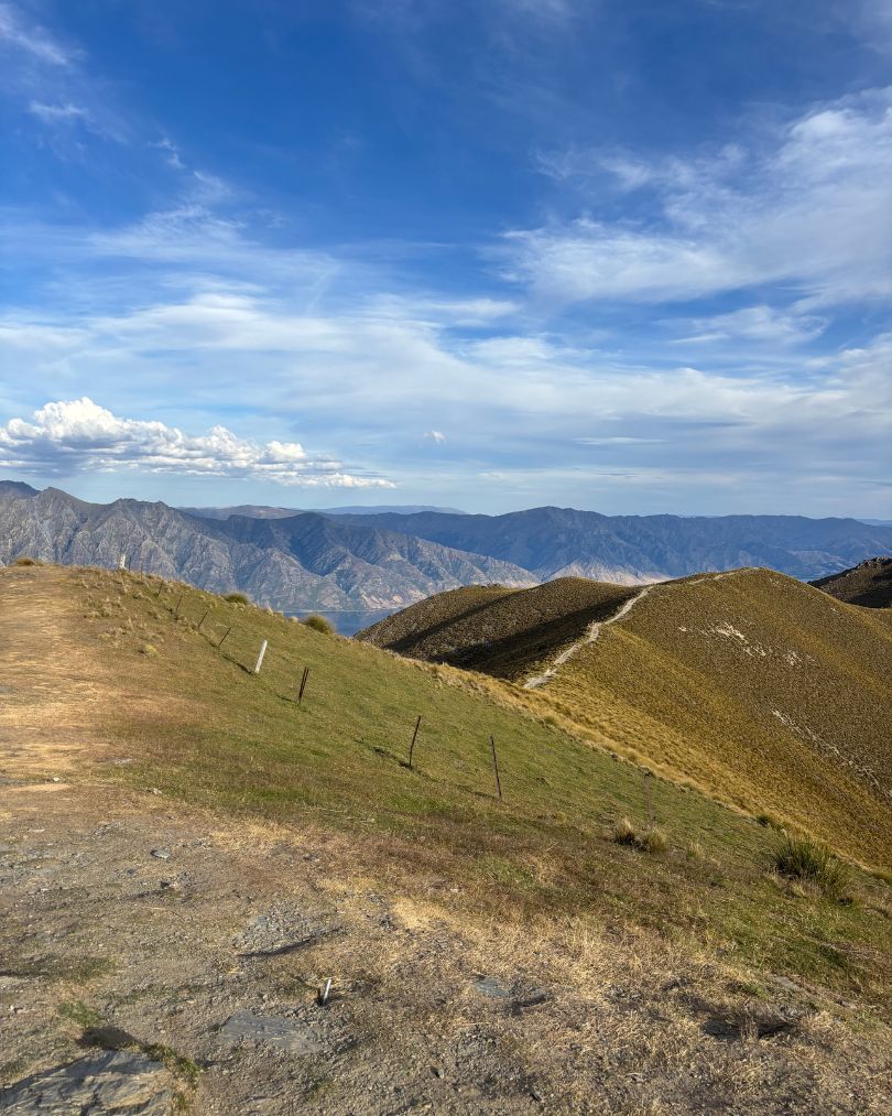 Panoramic view of Lake Wanaka from Isthmus Peak summit