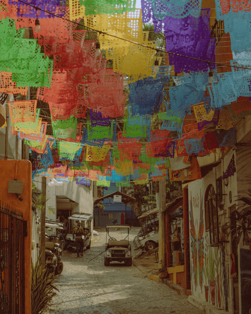 Street art and papel picado in Sayulita
