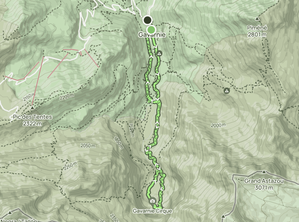 Map of the Cirque de Gavarnie hike in the French Pyrenees