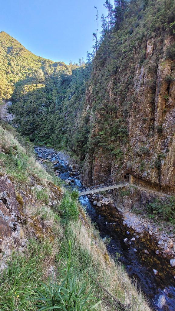 The Ohinemuri River running through the steep rock walls of Karangahake Gorge