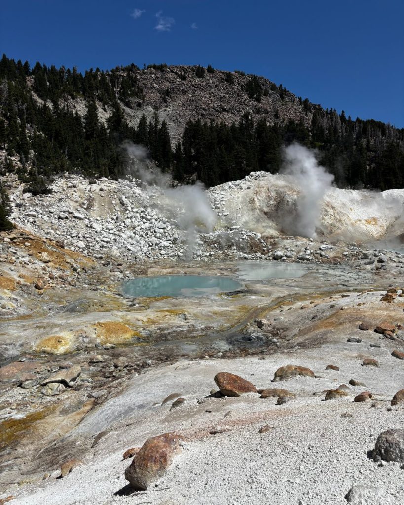 Steaming vents and boiling pools in the geothermal area of Lassen Volcanic National Park