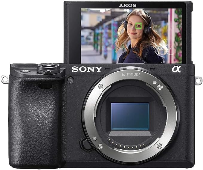 Appareil photo Sony a6400 avec écran orientable, vu de face